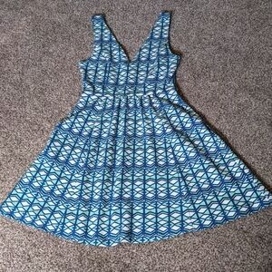 Maeve Blue and White Geometric Mini Dress